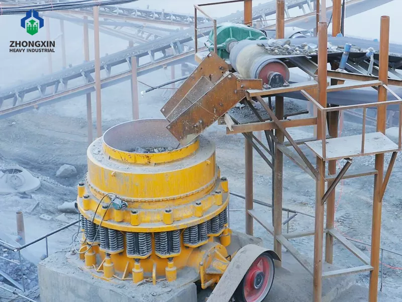 Symons short head cone crusher operating in aggregate production line