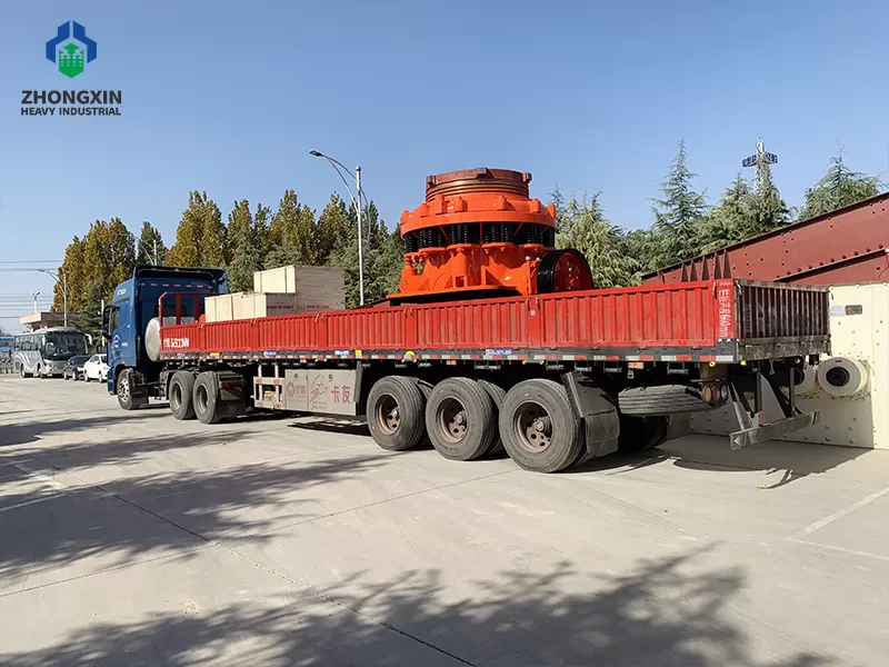 Symons cone crusher machine ready for export container loading and transport