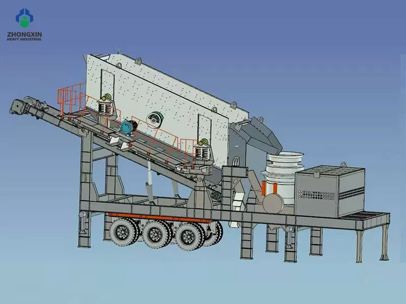 Mobile cone crusher working principle diagram showing laminated crushing action