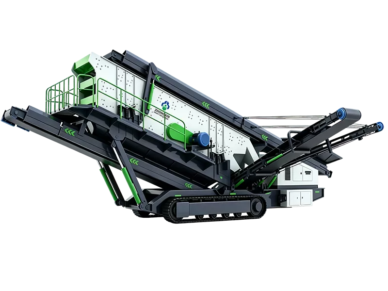 Crawler mobile screening plant in aggregate production and material separation process