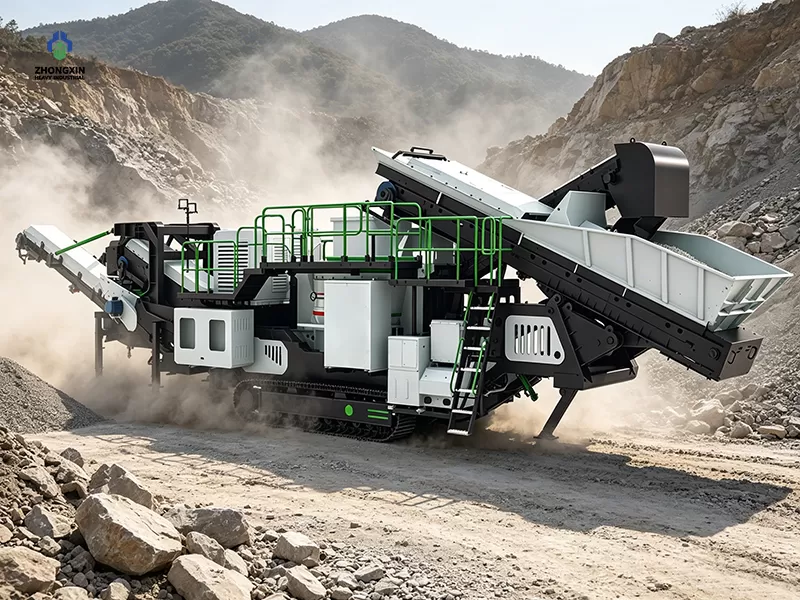 Planta móvil de trituración y fabricación de arena en proyecto de minería