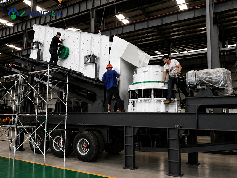 Mecanizado de precisión de componentes clave para planta trituradora móvil en nuestro taller industrial