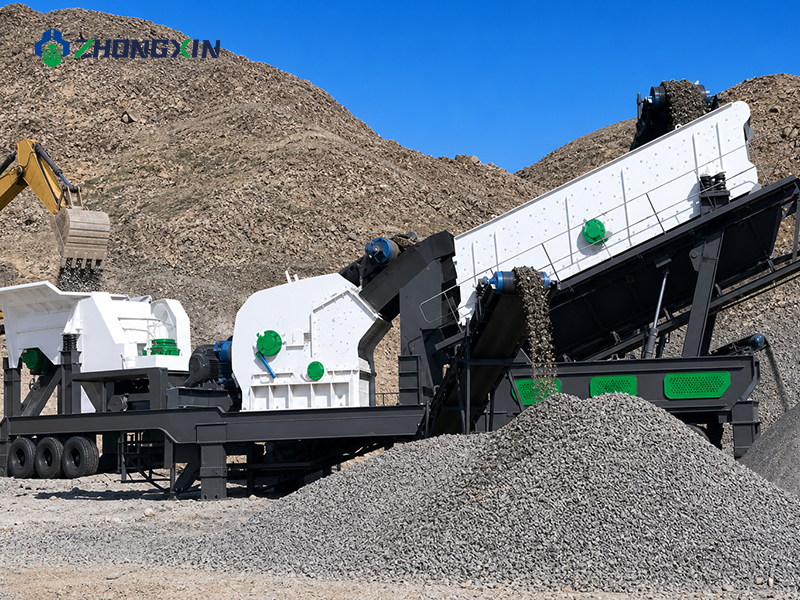 Planta móvil de trituración y cribado operando eficientemente en una cantera de piedra caliza