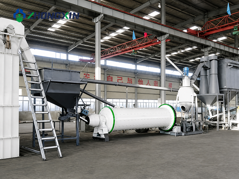 Línea de molienda en seco con molino de bolas en planta industrial